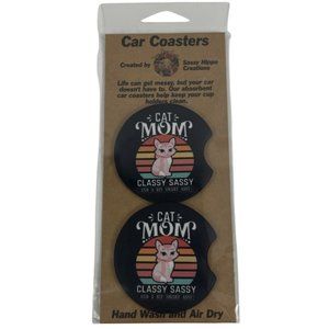 Car Coasters Cat Mom Classy Sassy a Bit Smart Assy Set of 2 Neoprene Absorbent